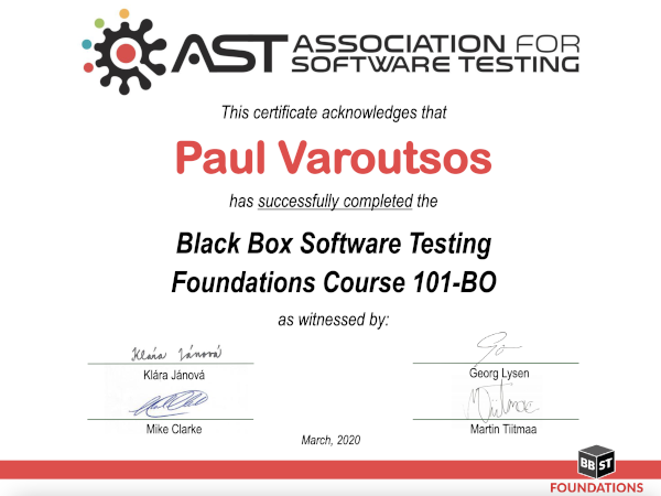 Black Box Software Testing certificate